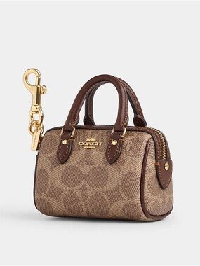 🤎COACH~Mini Rowan Bag Charm In Signature Canvas